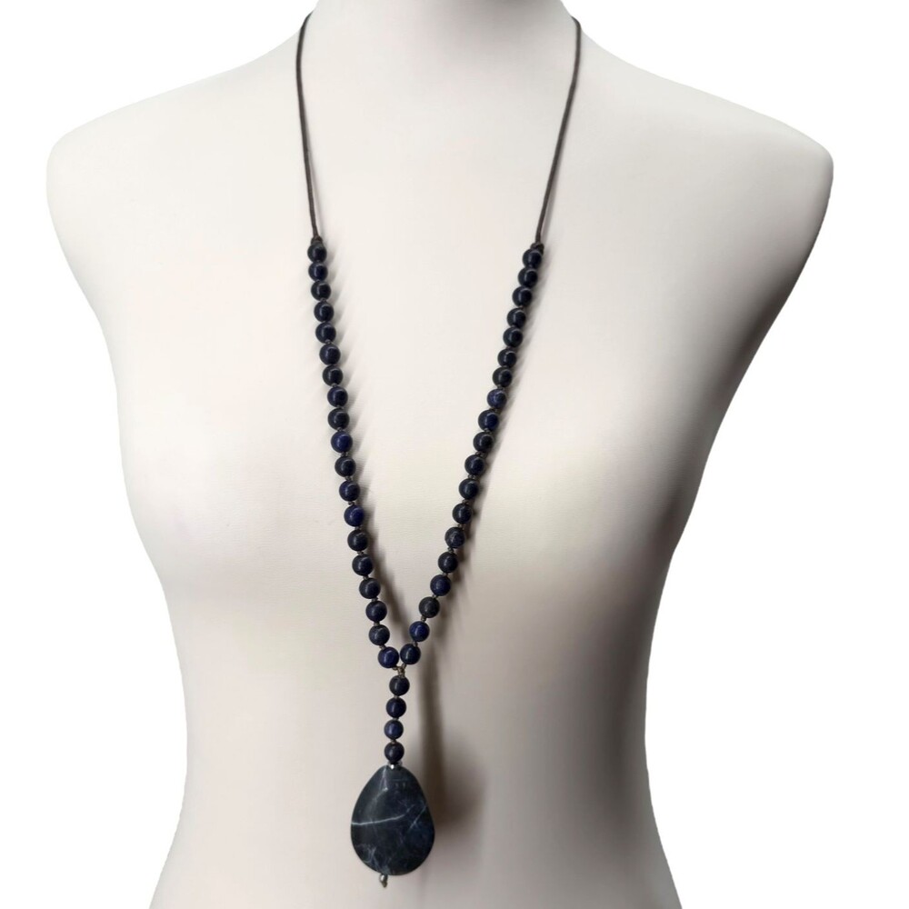 J. Jill Beaded Necklace Y Strand Blue Teardrop Lapis Pendant Cord Adjustable NWT - Picture 4 of 10